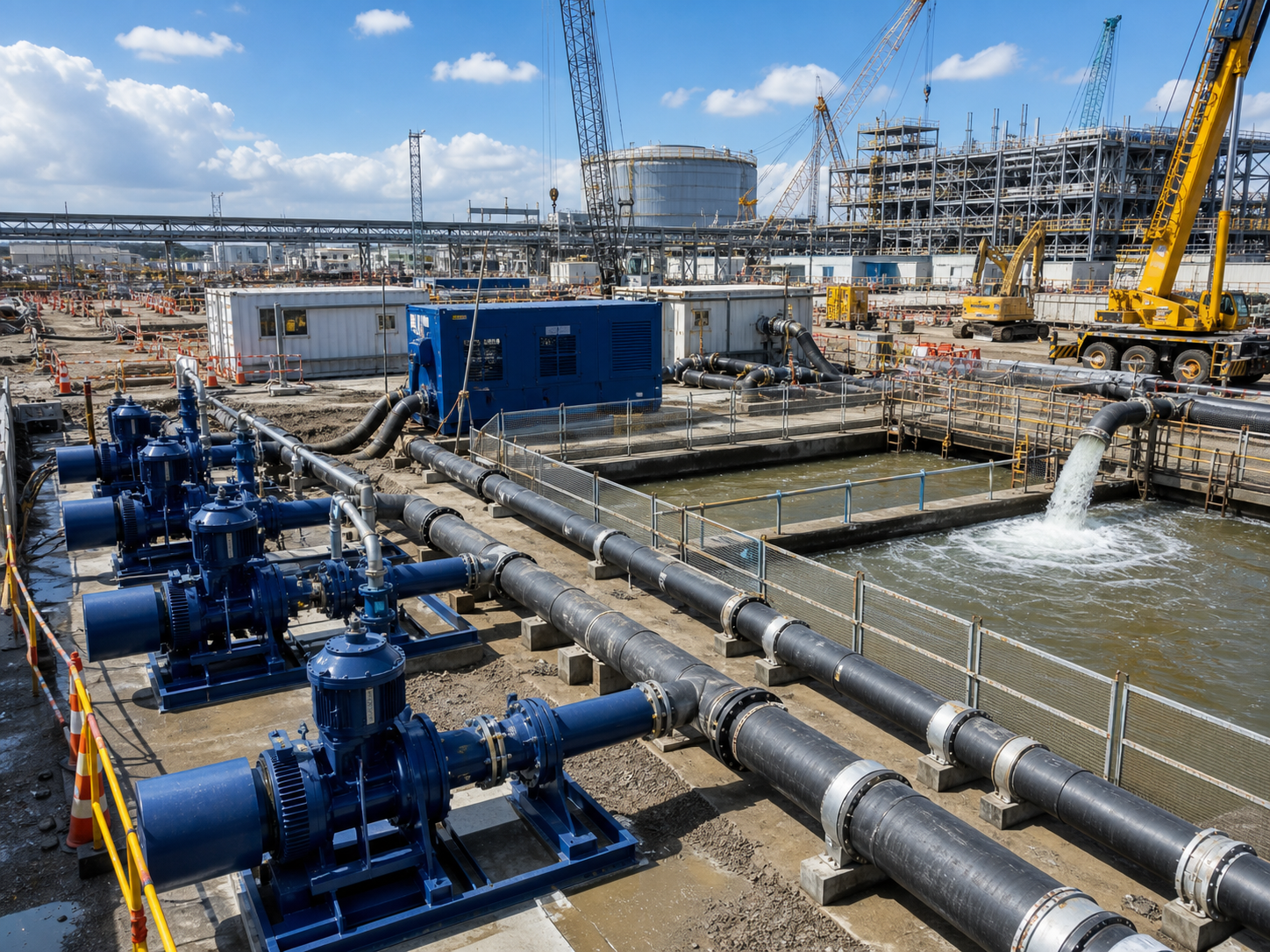 Industrial water control pumps and pipelines